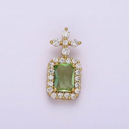 16K Gold Filled Green Baguette Clear Micro Paved Antenna CZ Pendant | AA762
