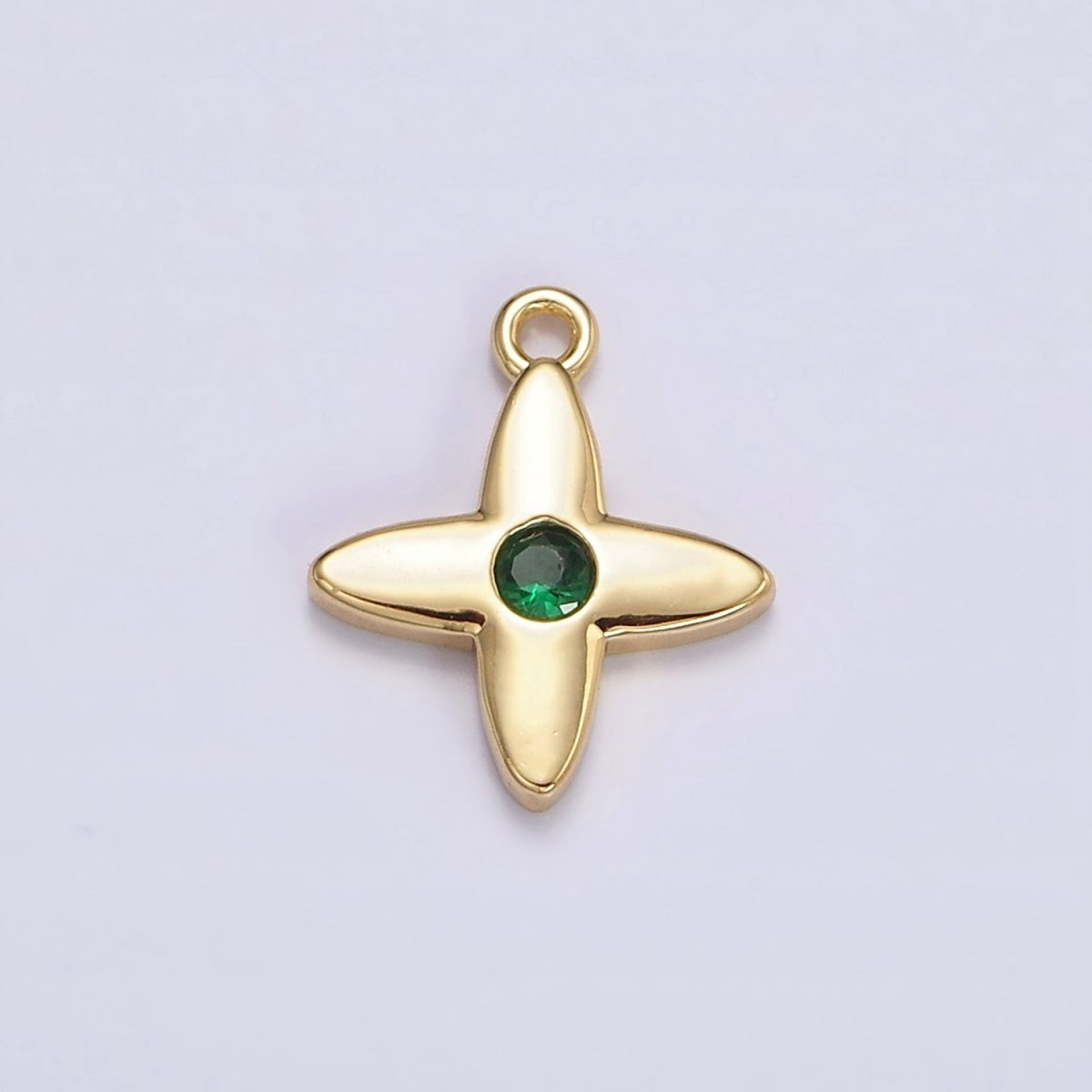 16K Gold Filled Green, Clear CZ Flower Star Add-On Charm | N948 N949