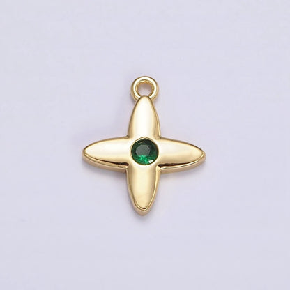 16K Gold Filled Green, Clear CZ Flower Star Add-On Charm | N948 N949