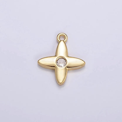 16K Gold Filled Green, Clear CZ Flower Star Add-On Charm | N948 N949