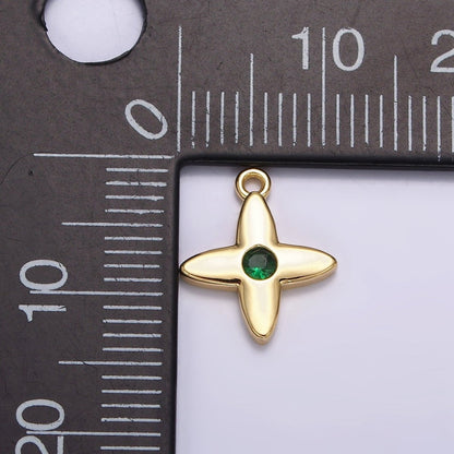 16K Gold Filled Green, Clear CZ Flower Star Add-On Charm | N948 N949