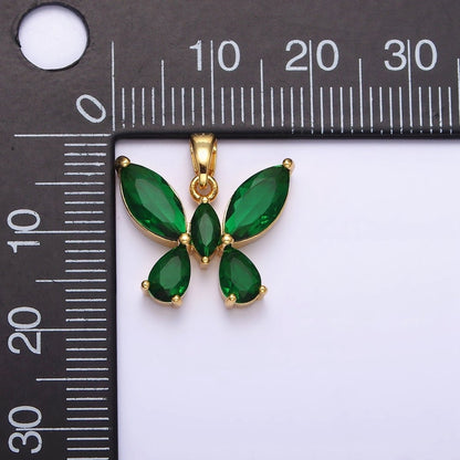 16K Gold Filled Green Emerald CZ Butterfly Mariposa Pendant | AA535