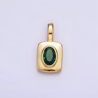 16K Gold Filled Green Oval CZ Rectangular Tag Pendant | AA571
