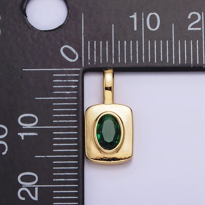 16K Gold Filled Green Oval CZ Rectangular Tag Pendant | AA571