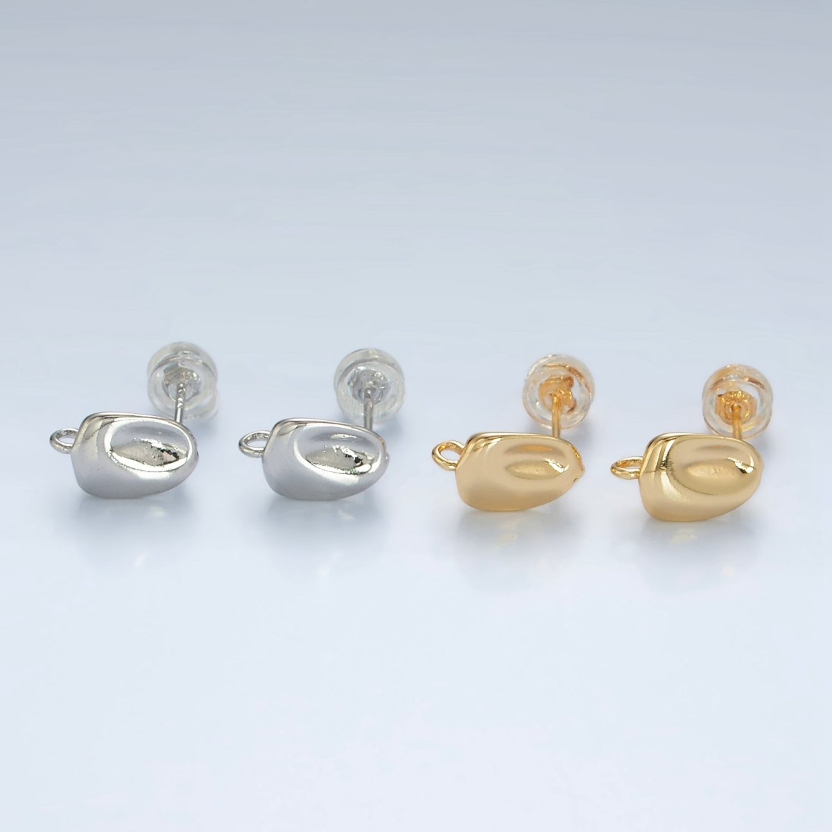 16K Gold Filled Hammered Bar Open Loop Stud Earrings Findings in Gold &amp; Silver | Z840 Z841