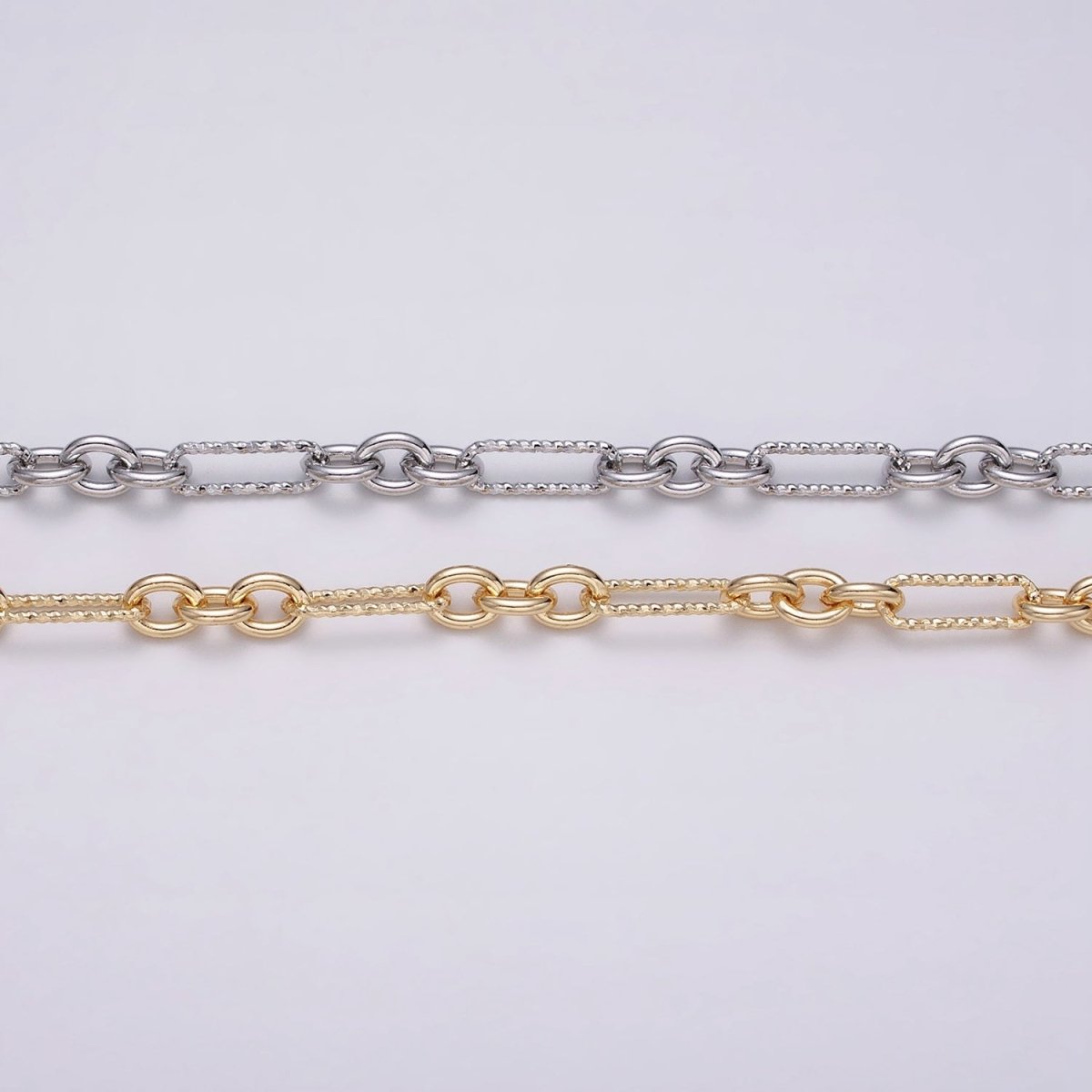 16K Gold Filled Hammered Figaro Long and Short Fancy Unfinished Chain by Yard in Gold &amp; Silver | ROLL-1217 ROLL-1218 Clearance Pricing