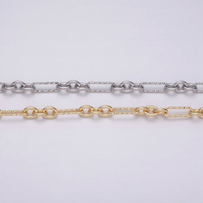 16K Gold Filled Hammered Figaro Long and Short Fancy Unfinished Chain by Yard in Gold &amp; Silver | ROLL-1217 ROLL-1218 Clearance Pricing