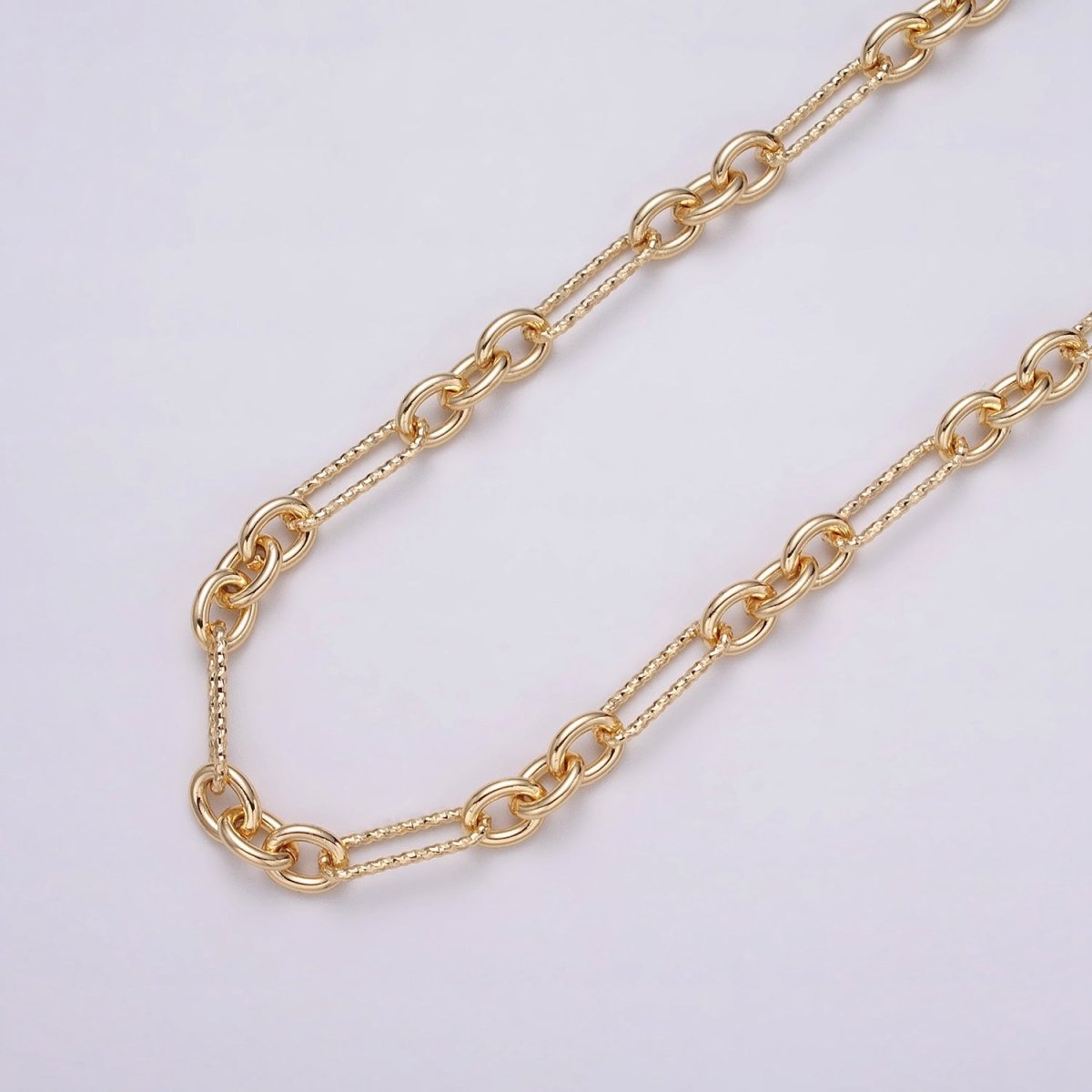 16K Gold Filled Hammered Figaro Long and Short Fancy Unfinished Chain by Yard in Gold &amp; Silver | ROLL-1217 ROLL-1218 Clearance Pricing
