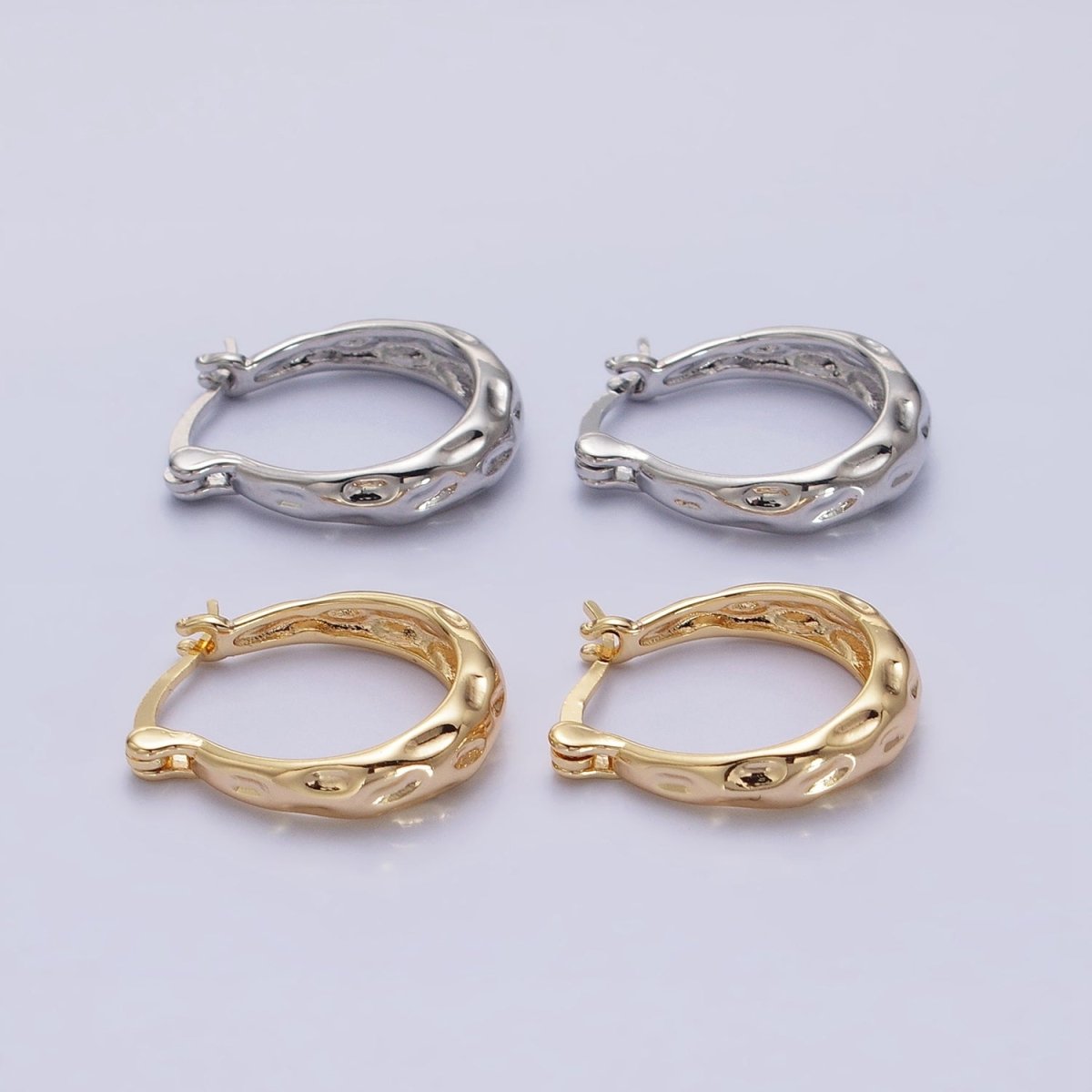16K Gold Filled Hammered Oblong Latch Earrings in Gold &amp; Silver | AB1423 AB1424