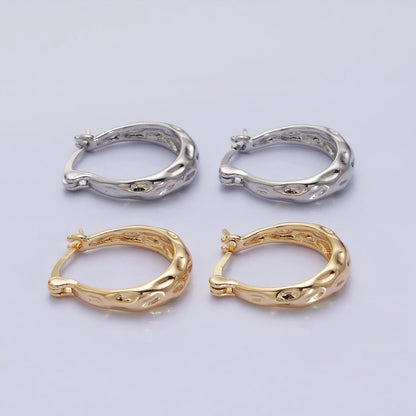 16K Gold Filled Hammered Oblong Latch Earrings in Gold &amp; Silver | AB1423 AB1424