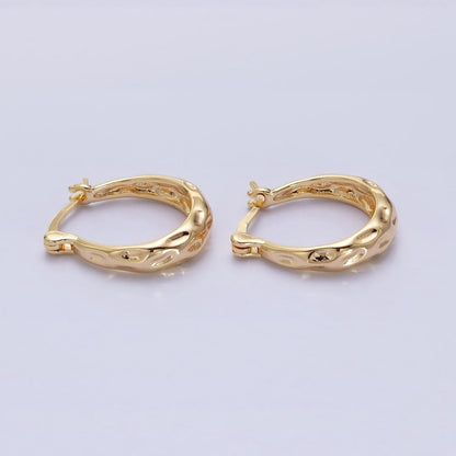 16K Gold Filled Hammered Oblong Latch Earrings in Gold &amp; Silver | AB1423 AB1424