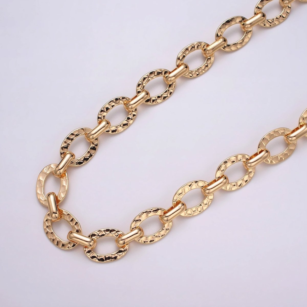 16K Gold Filled Hammered Oval Cable Chain Chain, Silver Unique Chain by Yard for Jewelry Making Supply | ROLL-1257 1258 Clearance Pricing