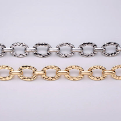 16K Gold Filled Hammered Oval Cable Chain Chain, Silver Unique Chain by Yard for Jewelry Making Supply | ROLL-1257 1258 Clearance Pricing
