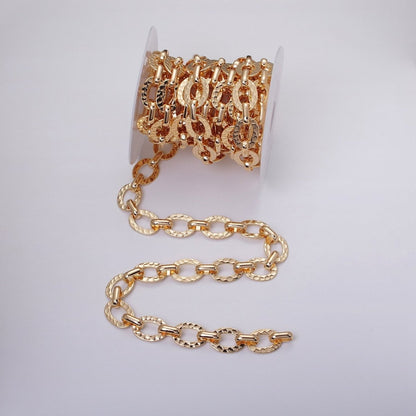 16K Gold Filled Hammered Oval Cable Chain Chain, Silver Unique Chain by Yard for Jewelry Making Supply | ROLL-1257 1258 Clearance Pricing