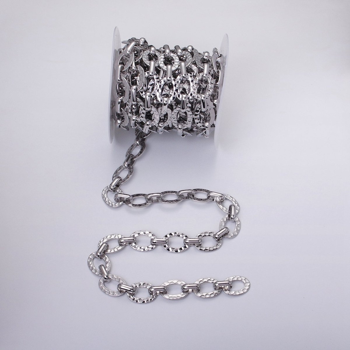 16K Gold Filled Hammered Oval Cable Chain Chain, Silver Unique Chain by Yard for Jewelry Making Supply | ROLL-1257 1258 Clearance Pricing