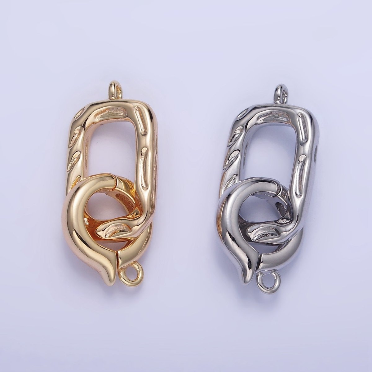 16K Gold Filled Hammered Rectangular Snap Latch Finding Set in Gold &amp; Silver | Z792