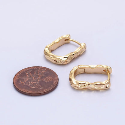 16K Gold Filled Hammered Textured Oblong Hoop Earrings in Gold &amp; Silver | AB1553 AB1554