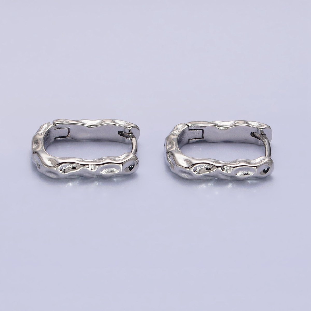 16K Gold Filled Hammered Textured Oblong Hoop Earrings in Gold &amp; Silver | AB1553 AB1554