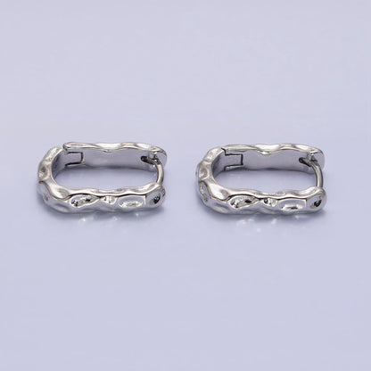 16K Gold Filled Hammered Textured Oblong Hoop Earrings in Gold &amp; Silver | AB1553 AB1554