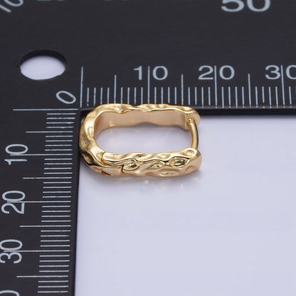 16K Gold Filled Hammered Textured Oblong Hoop Earrings in Gold &amp; Silver | AB1553 AB1554
