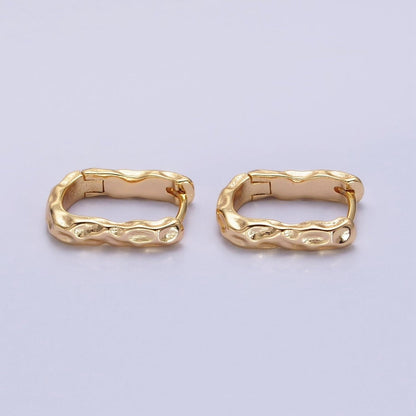 16K Gold Filled Hammered Textured Oblong Hoop Earrings in Gold &amp; Silver | AB1553 AB1554