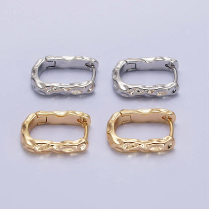 16K Gold Filled Hammered Textured Oblong Hoop Earrings in Gold &amp; Silver | AB1553 AB1554