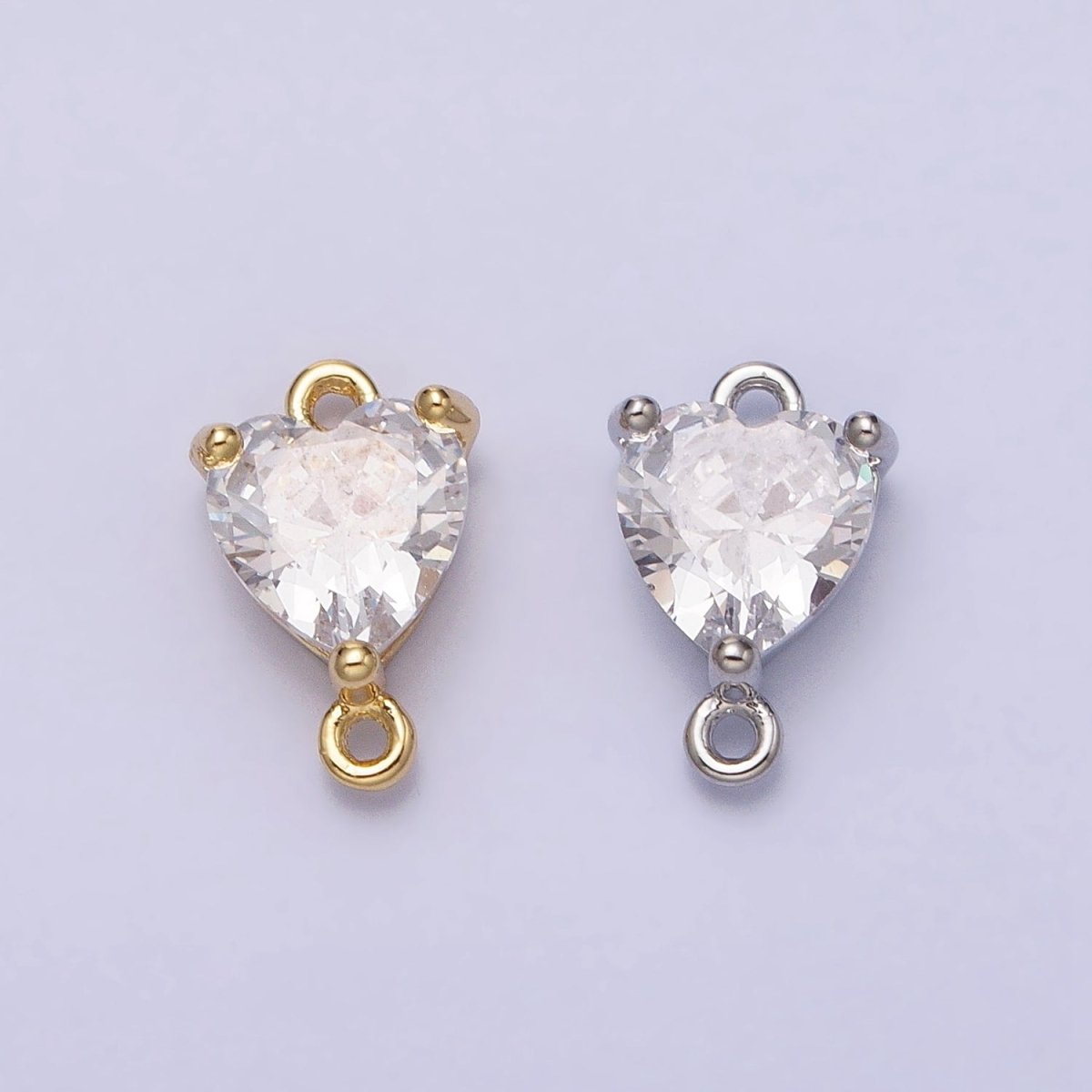16K Gold Filled Heart Clear CZ Link Connector in Gold &amp; Silver | F-030