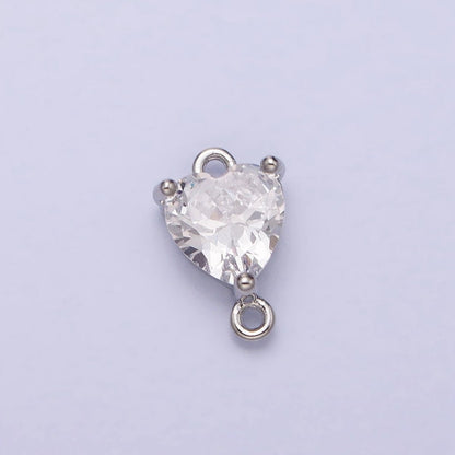 16K Gold Filled Heart Clear CZ Link Connector in Gold &amp; Silver | F-030