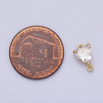 16K Gold Filled Heart Clear CZ Link Connector in Gold &amp; Silver | F-030