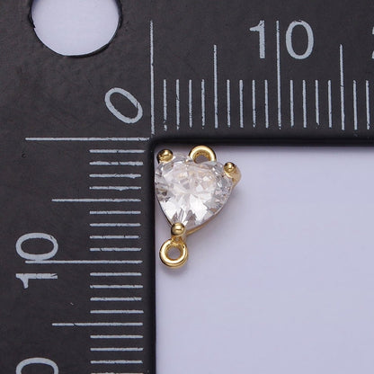 16K Gold Filled Heart Clear CZ Link Connector in Gold &amp; Silver | F-030