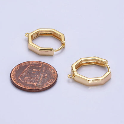 16K Gold Filled Hexagonal Huggie Open Loop Earrings Supply in Gold &amp; Silver | Z-322 Z-323