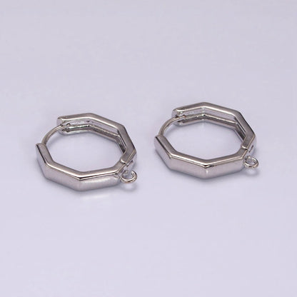 16K Gold Filled Hexagonal Huggie Open Loop Earrings Supply in Gold &amp; Silver | Z-322 Z-323