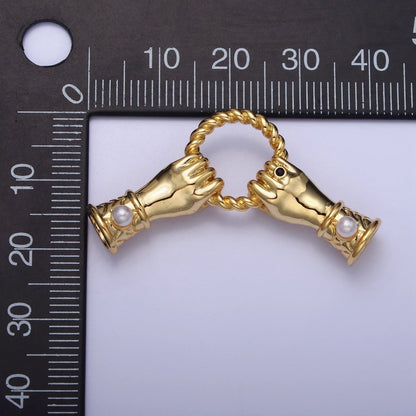 16K Gold Filled Holding Hand Gesture Pearl Cuff Sleeve Twisted Connector in Silver &amp; Gold | Y-823