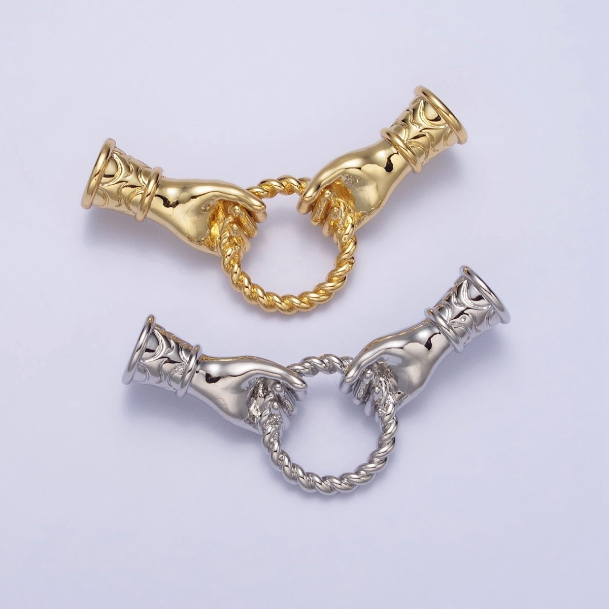16K Gold Filled Holding Hand Gesture Pearl Cuff Sleeve Twisted Connector in Silver &amp; Gold | Y-823