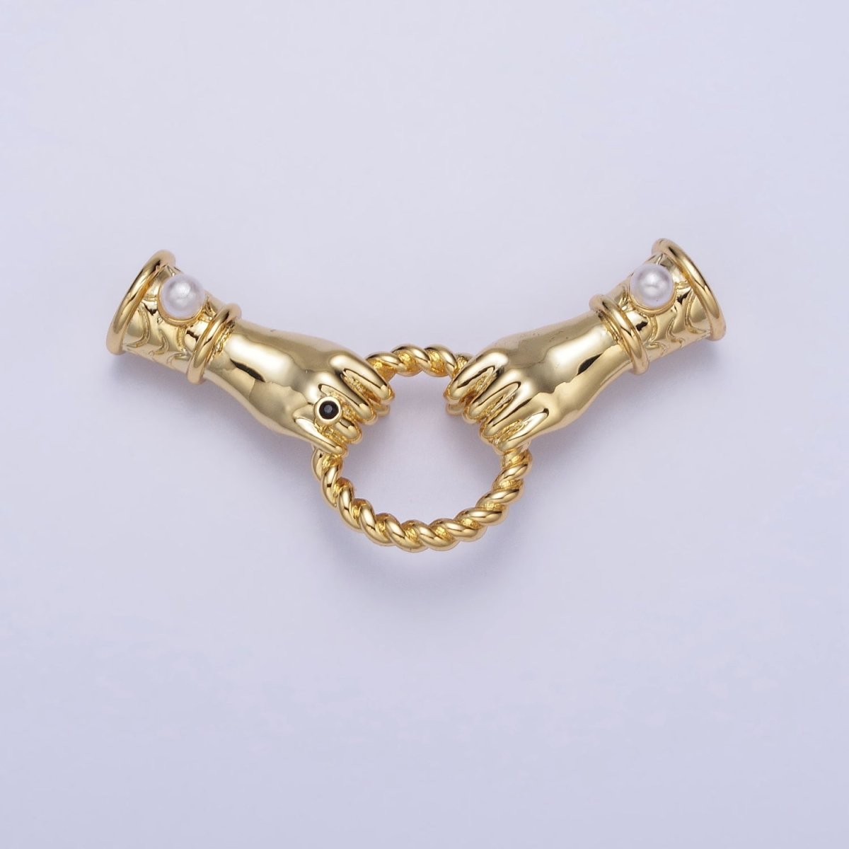 16K Gold Filled Holding Hand Gesture Pearl Cuff Sleeve Twisted Connector in Silver &amp; Gold | Y-823