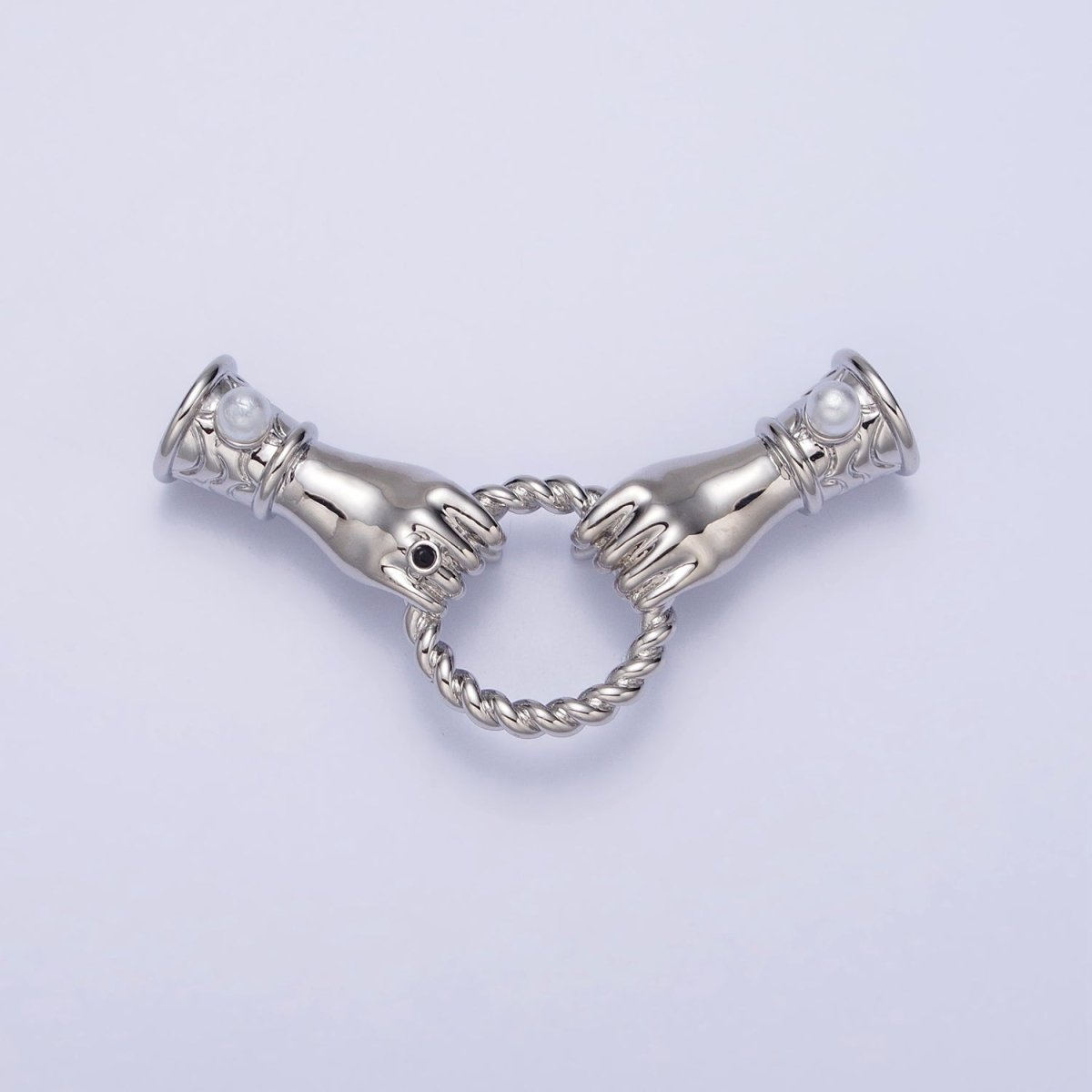 16K Gold Filled Holding Hand Gesture Pearl Cuff Sleeve Twisted Connector in Silver &amp; Gold | Y-823
