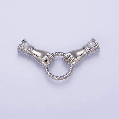 16K Gold Filled Holding Hand Gesture Pearl Cuff Sleeve Twisted Connector in Silver &amp; Gold | Y-823