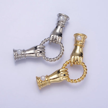 16K Gold Filled Holding Hand Gesture Pearl Cuff Sleeve Twisted Connector in Silver &amp; Gold | Y-823