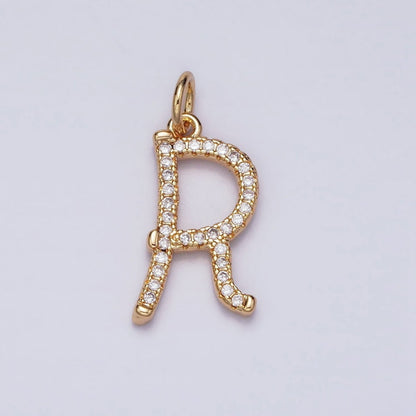 16K Gold Filled Initial Letter A-Z Curved Font Personalized Micro Paved CZ Charm | A-924-A-936