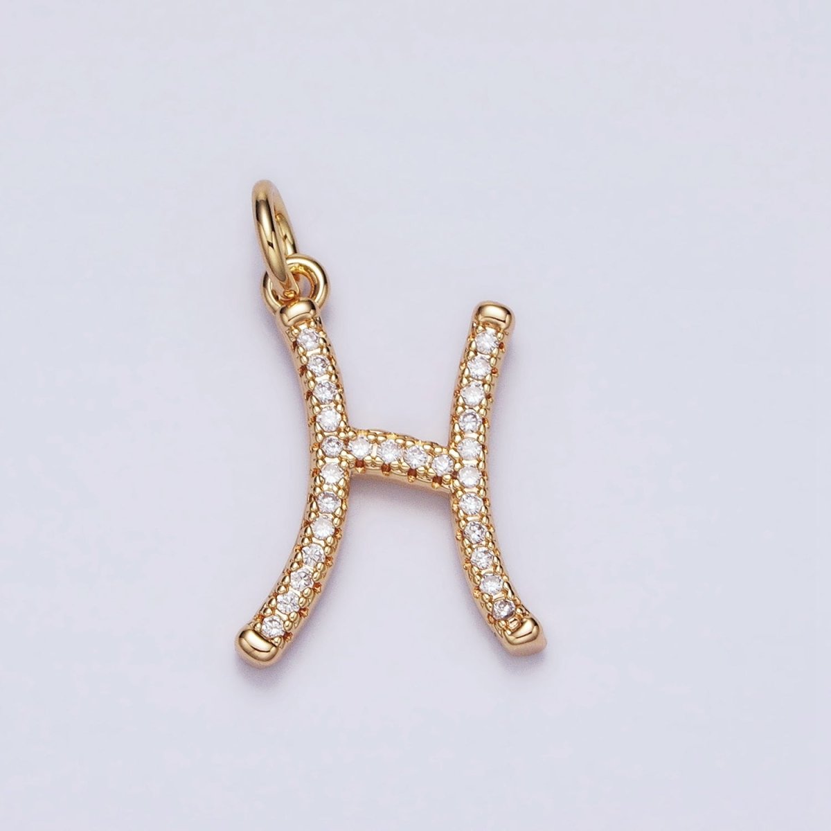 16K Gold Filled Initial Letter A-Z Curved Font Personalized Micro Paved CZ Charm | A-924-A-936