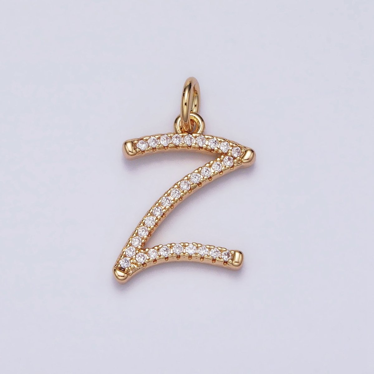 16K Gold Filled Initial Letter A-Z Curved Font Personalized Micro Paved CZ Charm | A-924-A-936