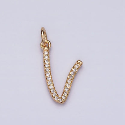 16K Gold Filled Initial Letter A-Z Curved Font Personalized Micro Paved CZ Charm | A-924-A-936