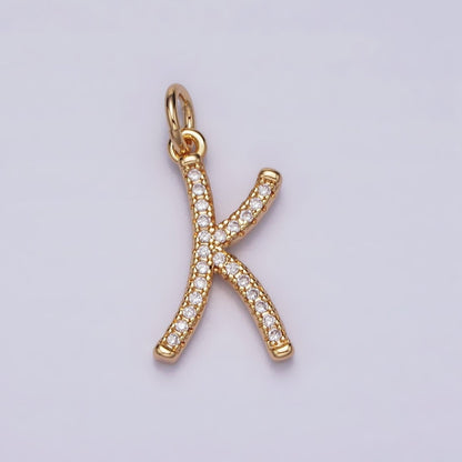 16K Gold Filled Initial Letter A-Z Curved Font Personalized Micro Paved CZ Charm | A-924-A-936