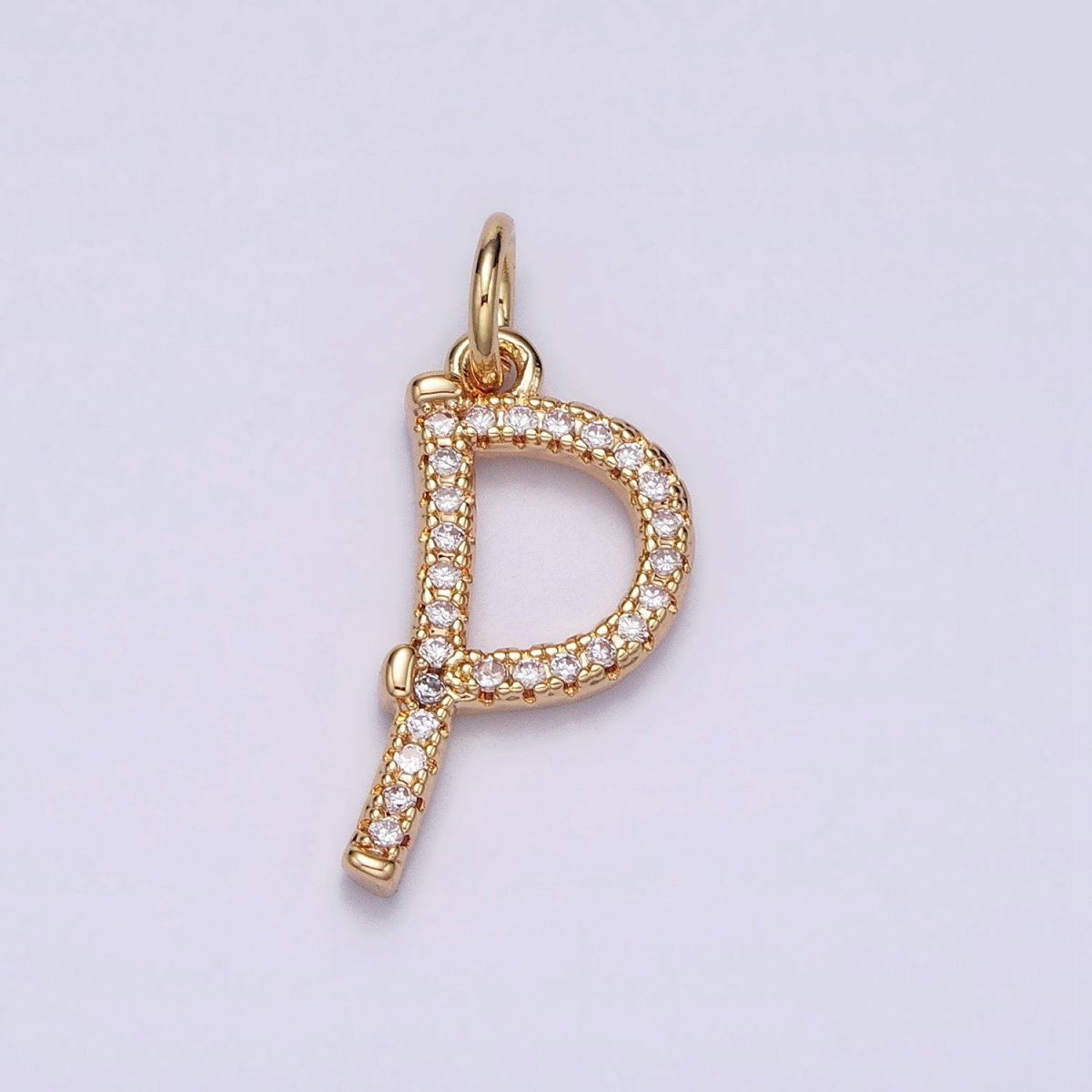 16K Gold Filled Initial Letter A-Z Curved Font Personalized Micro Paved CZ Charm | A-924-A-936