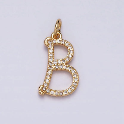 16K Gold Filled Initial Letter A-Z Curved Font Personalized Micro Paved CZ Charm | A-924-A-936