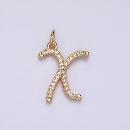 16K Gold Filled Initial Letter A-Z Curved Font Personalized Micro Paved CZ Charm | A-924-A-936