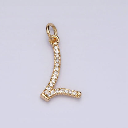 16K Gold Filled Initial Letter A-Z Curved Font Personalized Micro Paved CZ Charm | A-924-A-936