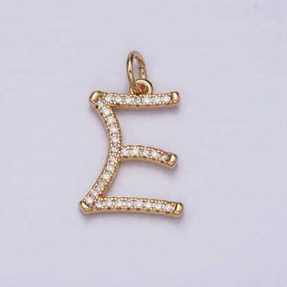 16K Gold Filled Initial Letter A-Z Curved Font Personalized Micro Paved CZ Charm | A-924-A-936