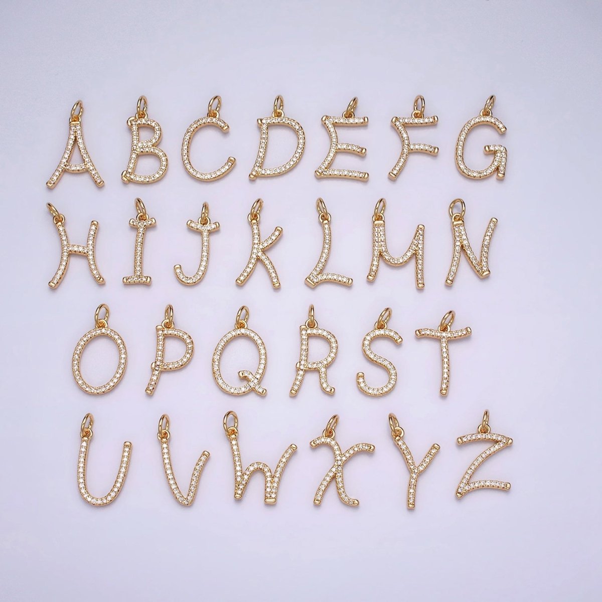 16K Gold Filled Initial Letter A-Z Curved Font Personalized Micro Paved CZ Charm | A-924-A-936