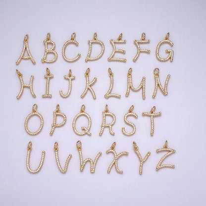 16K Gold Filled Initial Letter A-Z Curved Font Personalized Micro Paved CZ Charm | A-924-A-936